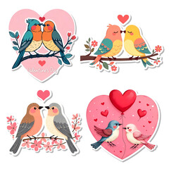 Poster - Illustration Valentine's Day stickers cartoon birds collection isolated on transparent background, PNG file add