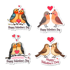 Poster - Illustration Valentine's Day stickers cartoon birds collection isolated on transparent background, PNG file add