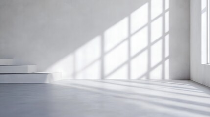 Poster - Bright and modern interior with large windows casting shadows on a minimalistic space : Generative AI