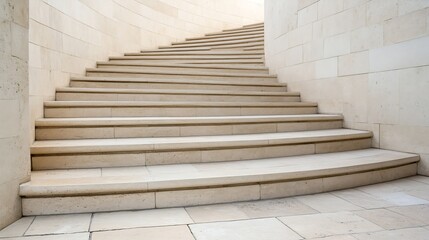Poster - Elegant spiral staircase made of stone leading to an airy interior with soft light streaming in : Generative AI