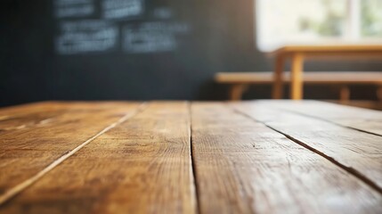 Aufkleber - Close Up of Rustic Wooden Table Surface in Cozy Cafe Setting with Natural Light : Generative AI