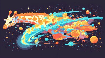 Wall Mural - cosmic giraffe a surreal journey through the galaxy