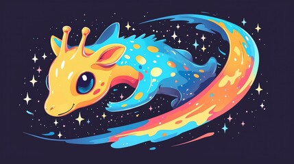 Wall Mural - cute cosmic giraffe whimsical space adventure illustration