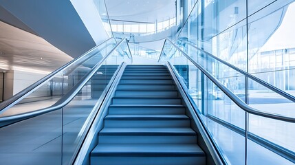 Fototapete - modern glass escalator leading to bright open space in contemporary architecture : generative ai