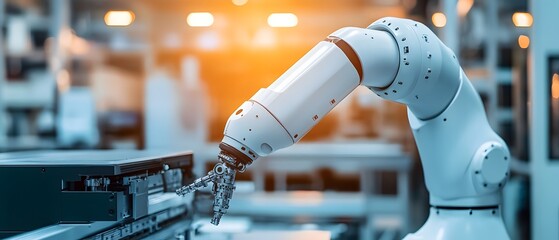 Poster - A robotic arm performs precise tasks in a modern manufacturing facility, showcasing advanced automation and efficiency.