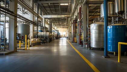 Poster - A spacious industrial facility featuring large processing tanks and a well-maintained floor