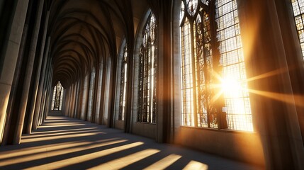 Aufkleber - Radiant sunlight streaming through stunning Gothic windows in an enchanting architectural space : Generative AI