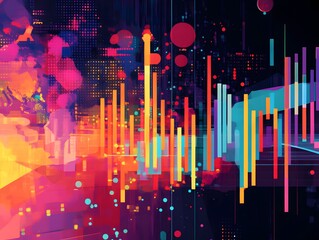 Poster - A vibrant abstract graphic design featuring vivid colors and dynamic shapes, representing energy and innovation in a modern digital context.