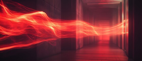 Poster - A vibrant display of red light streaking through a dark corridor, creating a sense of motion and energy. Perfect for themes of speed, innovation, and futuristic designs.
