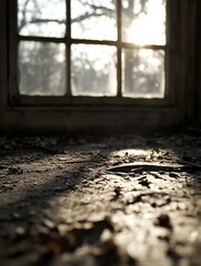 Poster - Sunlight streaming through dusty window illuminating abandoned room with a nostalgic feel : Generative AI
