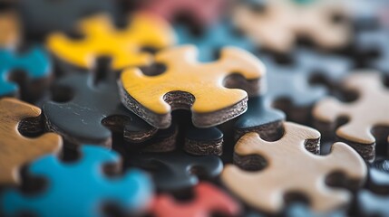 Poster - Colorful jigsaw puzzle pieces scattered on a surface waiting to be assembled into a complete picture : Generative AI