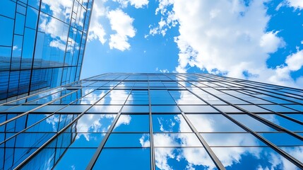 Poster - Stunning Reflection of Clouds in Modern Glass Building with Clear Blue Sky : Generative AI