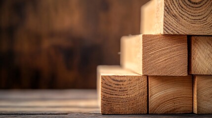 Aufkleber - Neatly stacked wooden planks illustrating warm textures and tactile beauty of natural materials : Generative AI