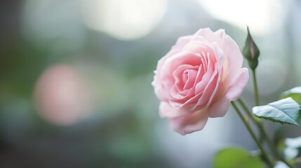 Poster - Beautiful pink rose blooming in a garden with soft blurred background highlighting its elegance : Generative AI