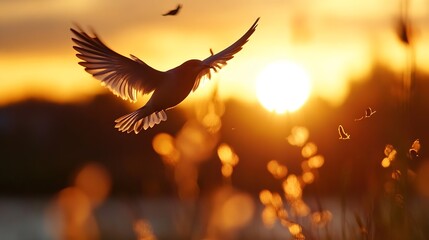 Poster - A bird in flight against the backdrop of a stunning sunset : Generative AI