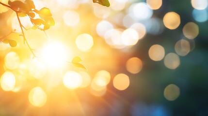 Aufkleber - Bokeh Background of Golden Sunlight Filtering Through Leaves Creating a Warm Atmosphere : Generative AI