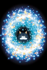 Wall Mural - serene cat in a celestial vortex of light and stardust
