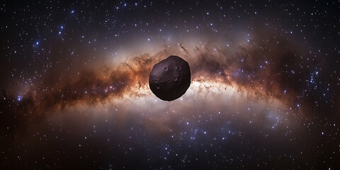 Wall Mural - Asteroid floats through the cosmos set against a backdrop of a vibrant star-filled galaxy.