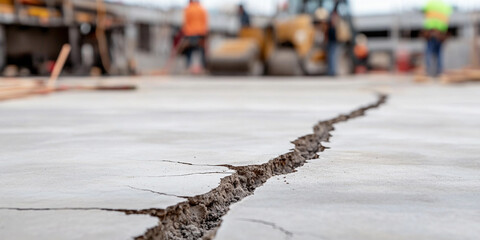 Poster - Large crack on concrete surface at construction site. Generative AI