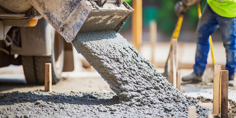 Poster - Pouring concrete for a construction project. Generative AI