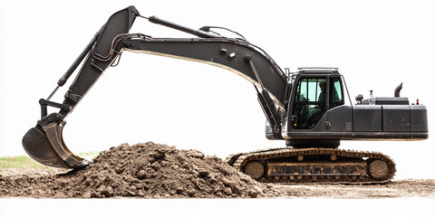 Poster - Excavator at work on industrial construction site. Generative AI