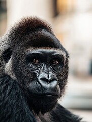 Poster - Closeup view of a majestic gorilla looking intensely with expressive eyes : Generative AI