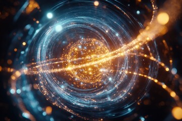 Leinwandbilder - Scientific visualization of gas molecules in motion revealing glowing atomic structures in a dynamic cosmic environment. Generative AI