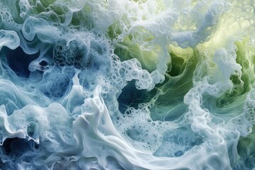 Wall Mural - Abstract image of swirling, foamy water in teal and green hues, resembling a mesmerizing ocean scene.