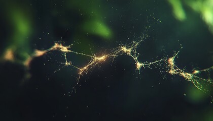 A Delicate Spider Web Illuminated with Natural Light in Dark Green Environment