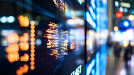 Poster - Dynamic display of stock market data on a vibrant screen with bright colors and glowing lights : Generative AI
