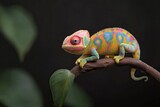 A chameleon changing colors to adapt to its environment, created with
