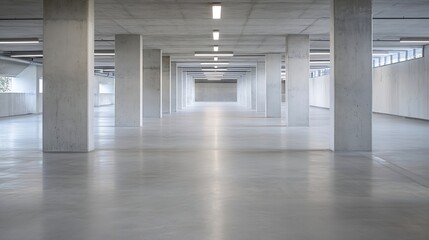 Aufkleber - Minimalistic concrete parking garage with strong architectural lines and lighting : Generative AI