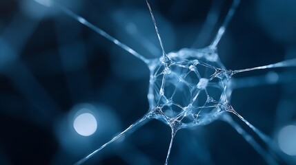 Fototapete - Abstract closeup of neuron cells illuminated in blue tones highlighting the complexity of biology : Generative AI