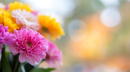 Aufkleber - Vibrant Bouquet of Pink and Yellow Flowers Blurred Background Bokeh : Generative AI