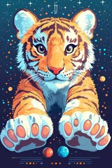 Wall Mural - cosmic cub adorable tiger cub floating in space