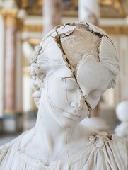 Aufkleber - Artistic representation of a damaged marble statue with cracked features and rich history : Generative AI