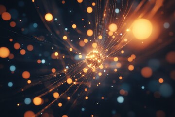 Fototapete - Scientific visualization captures gas molecules in motion with glowing atomic structures in an abstract space setting. Generative AI