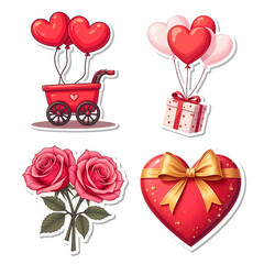 Poster - Illustration Valentine's Day stickers collection isolated on transparent background, PNG file add
