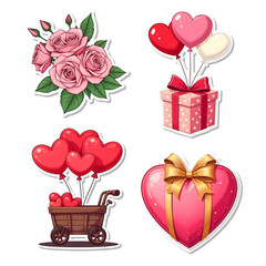 Poster - Illustration Valentine's Day stickers collection isolated on transparent background, PNG file add