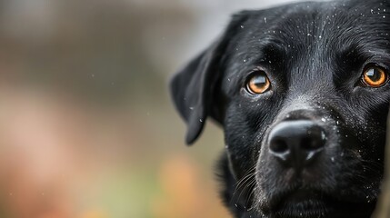 Poster - Close up portrait of a black Labrador dog with expressive brown eyes and soft fur : Generative AI