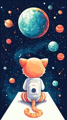 Wall Mural - astronaut cat contemplating the cosmos a whimsical space adventure