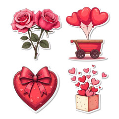 Poster - Illustration Valentine's Day stickers collection isolated on transparent background, PNG file add