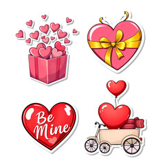Poster - Illustration Valentine's Day stickers collection isolated on transparent background, PNG file add