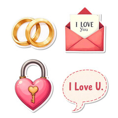Poster - Illustration Valentine's Day stickers collection isolated on transparent background, PNG file add