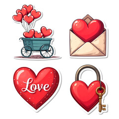 Poster - Illustration Valentine's Day stickers collection isolated on transparent background, PNG file add