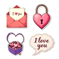 Poster - Illustration Valentine's Day stickers collection isolated on transparent background, PNG file add