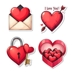 Poster - Illustration Valentine's Day stickers collection isolated on transparent background, PNG file add