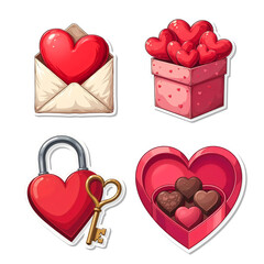 Poster - Illustration Valentine's Day stickers collection isolated on transparent background, PNG file add