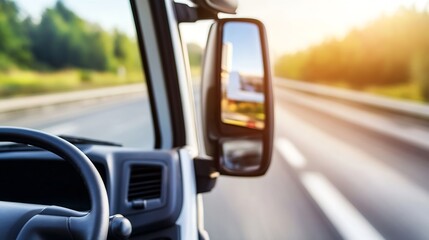 Aufkleber - Driver's view from a commercial vehicle on a scenic highway during sunset hours : Generative AI