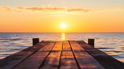 Aufkleber - Serene Wooden Pier Overlooking Tranquil Ocean at Sunset : Generative AI